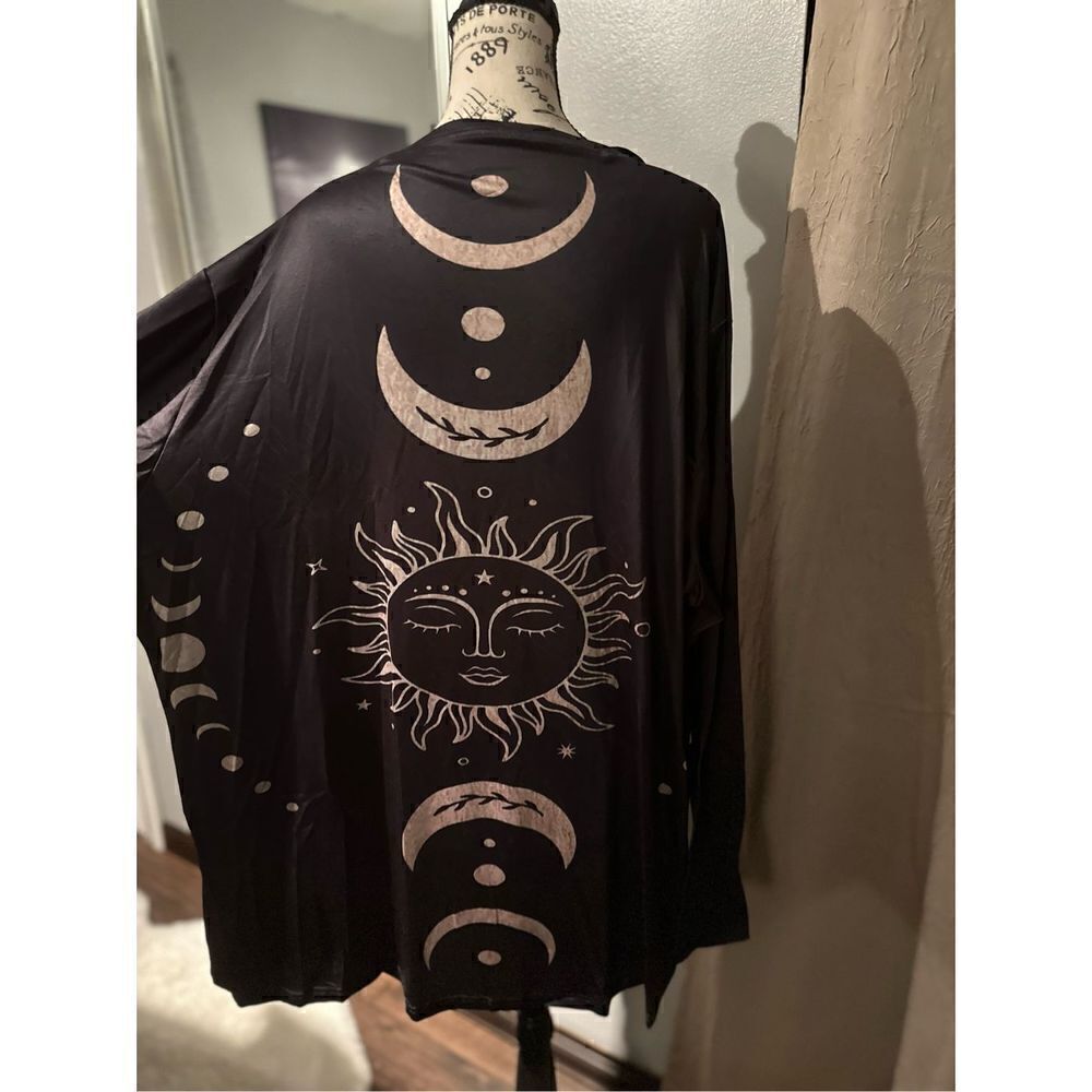 🌚🌛🌞Open front lightweight, casual cardigan, moon, and sun print, several size - Picture 16 of 16